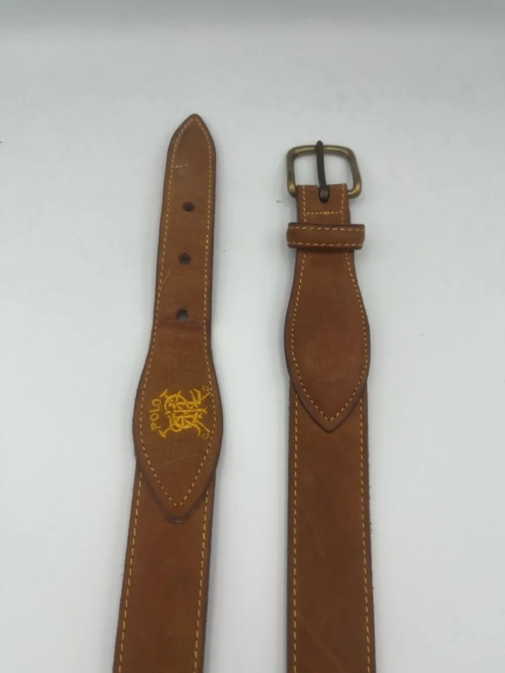 Vintage Ralph Lauren Brown Suede Leather Belt with Brass Buckle 40
